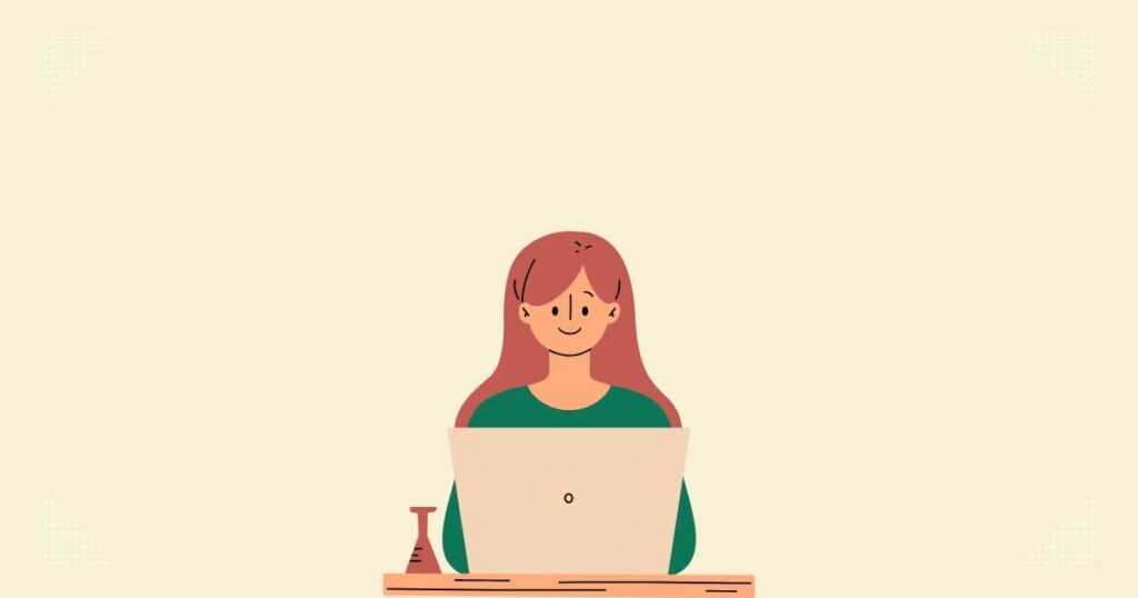 女性がパソコンに向かっている絵