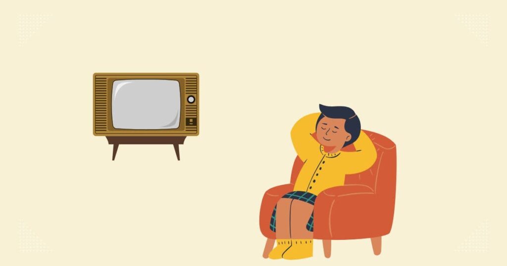 子供がテレビを見ている絵
